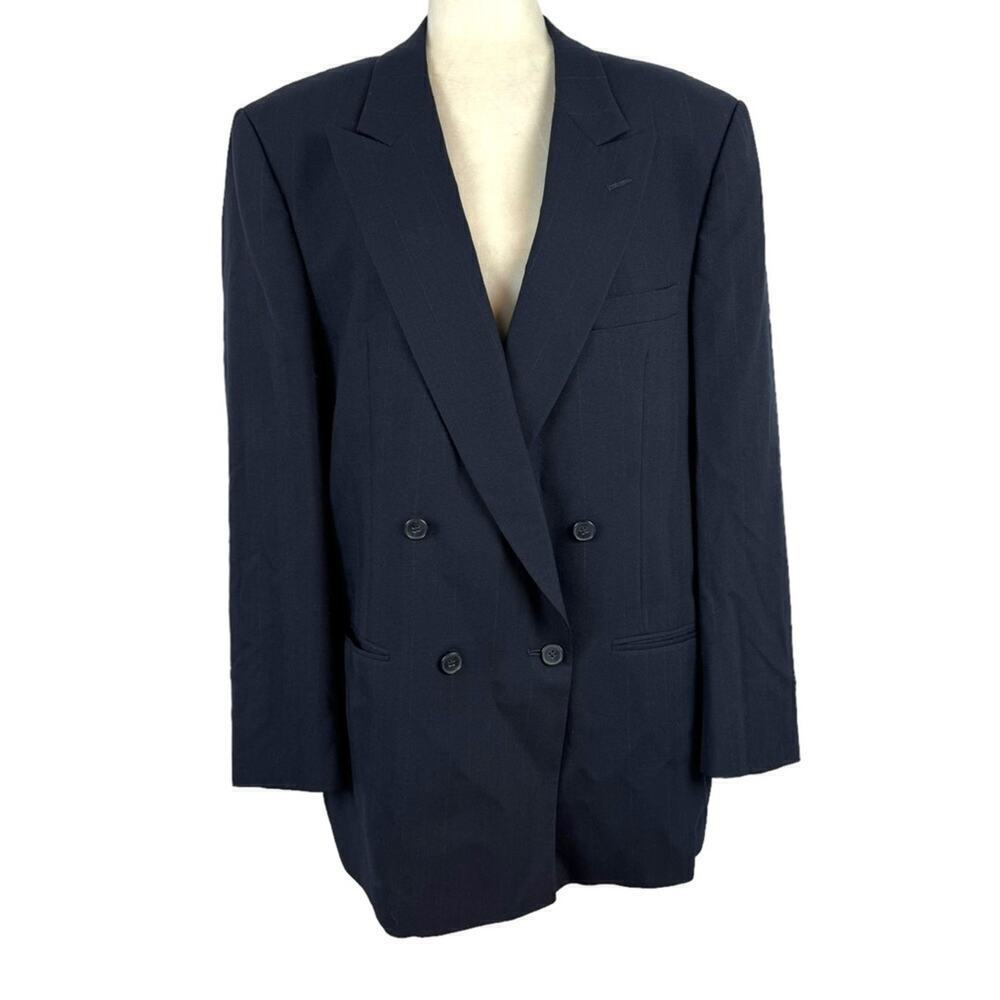 Vintage Christian Dior Double Breasted Wool Structured Luxury Navy Blazer 44R